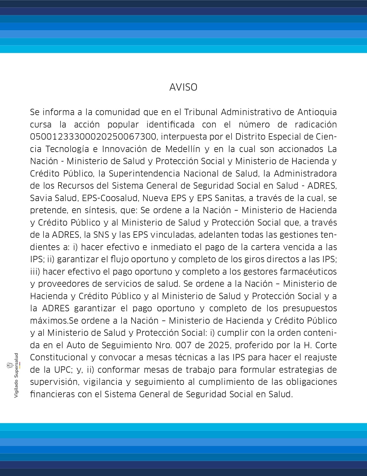 Novedad aviso judicial
