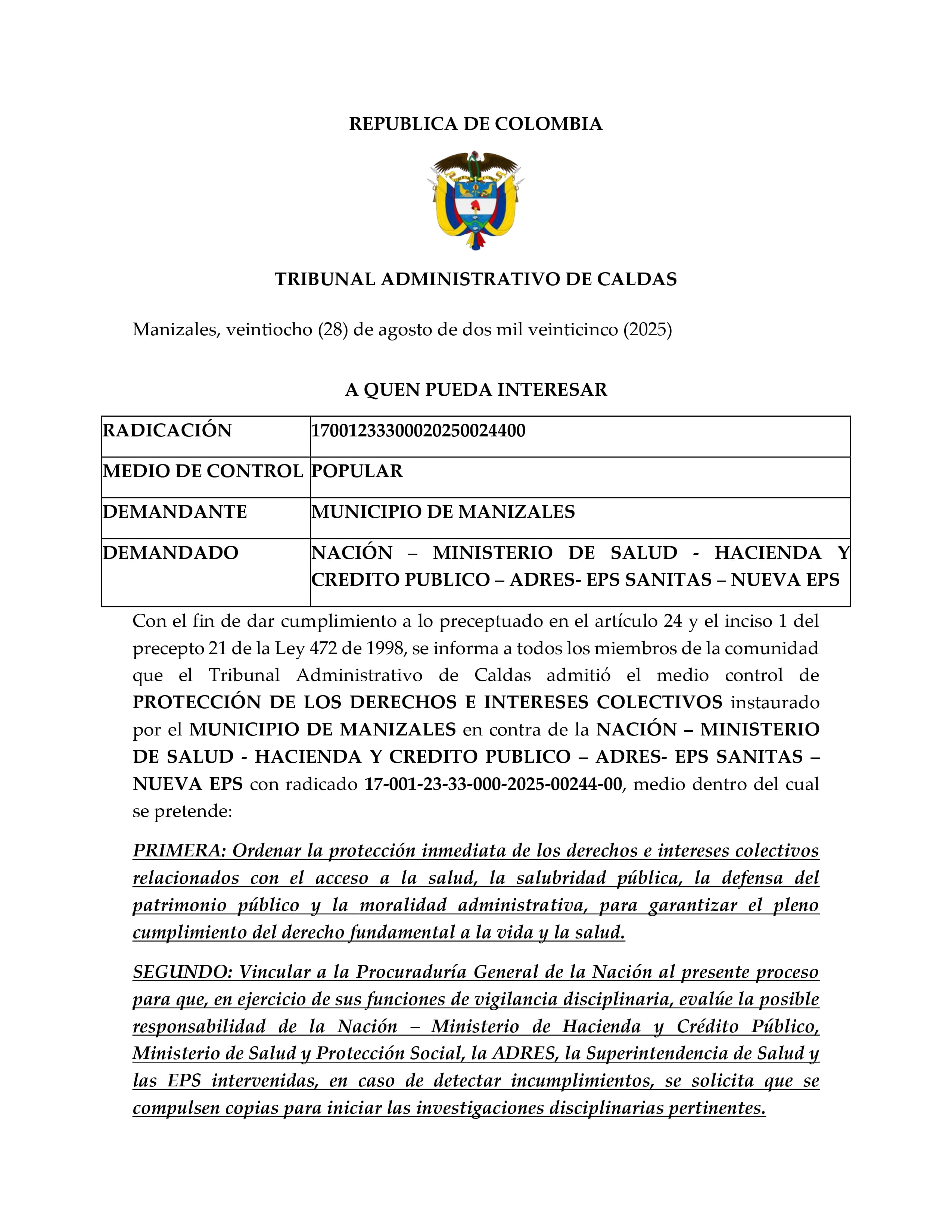 Aviso tribunal caldas 1